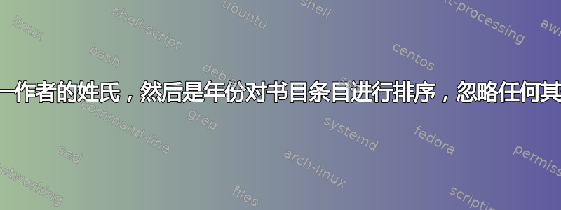 根据第一作者的姓氏，然后是年份对书目条目进行排序，忽略任何其他作者