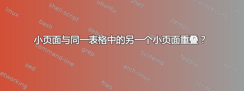 小页面与同一表格中的另一个小页面重叠？