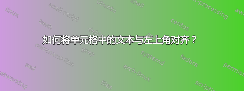 如何将单元格中的文本与左上角对齐？