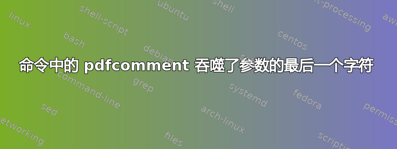 命令中的 pdfcomment 吞噬了参数的最后一个字符