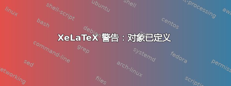 XeLaTeX 警告：对象已定义