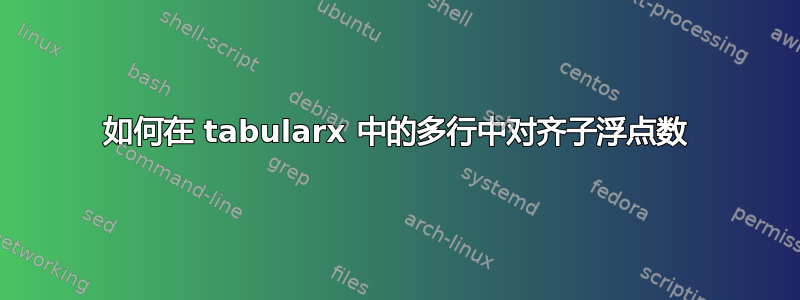 如何在 tabularx 中的多行中对齐子浮点数