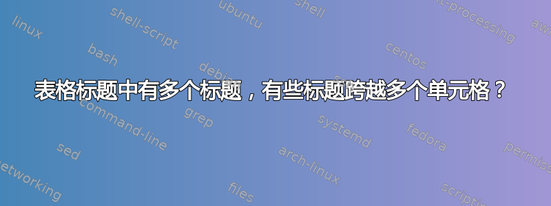 表格标题中有多个标题，有些标题跨越多个单元格？