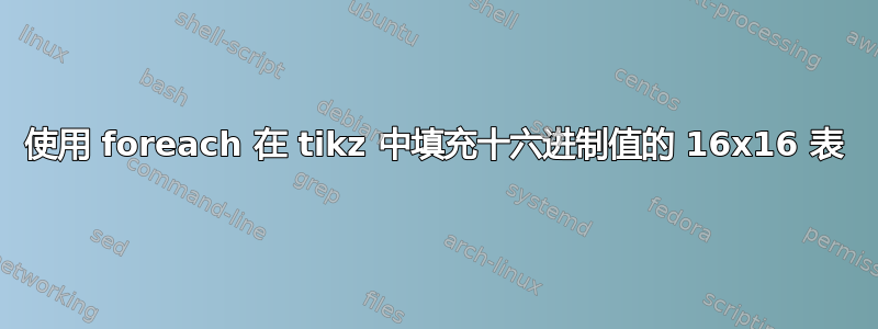 使用 foreach 在 tikz 中填充十六进制值的 16x16 表