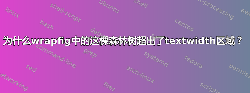 为什么wrapfig中的这棵森林树超出了textwidth区域？