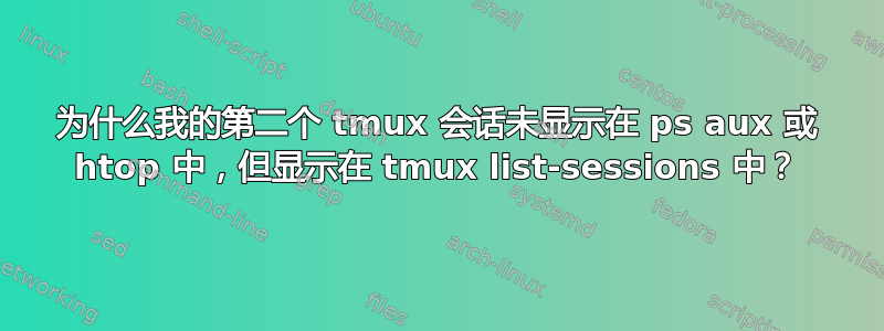 为什么我的第二个 tmux 会话未显示在 ps aux 或 htop 中，但显示在 tmux list-sessions 中？