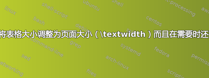 我怎样才能将表格大小调整为页面大小（\textwidth）而且在需要时还需要多页？