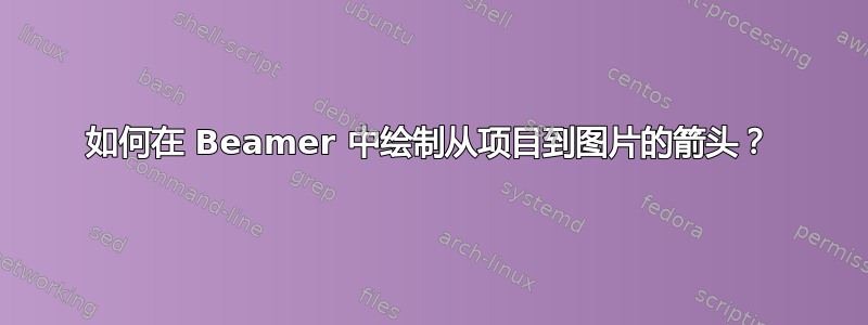 如何在 Beamer 中绘制从项目到图片的箭头？