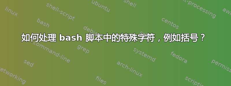 如何处理 bash 脚本中的特殊字符，例如括号？