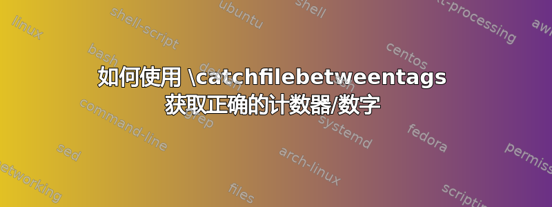 如何使用 \catchfilebetweentags 获取正确的计数器/数字