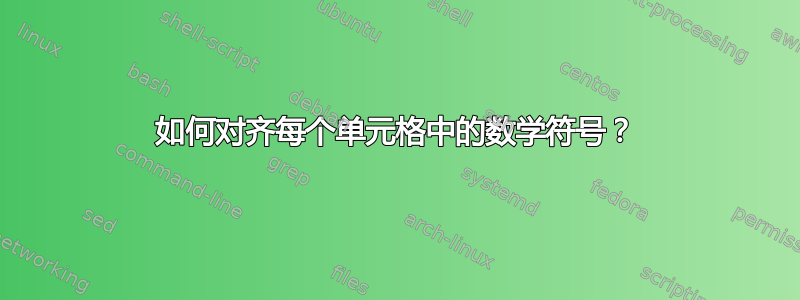 如何对齐每个单元格中的数学符号？