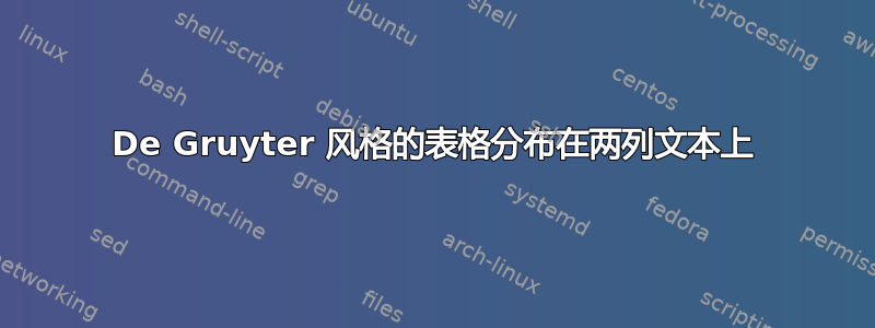 De Gruyter 风格的表格分布在两列文本上