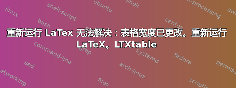 重新运行 LaTex 无法解决：表格宽度已更改。重新运行 LaTeX。LTXtable