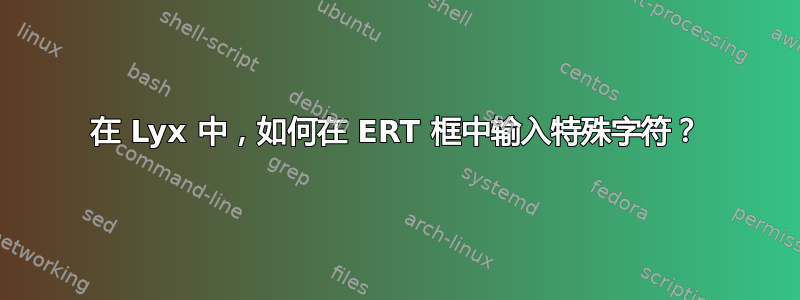 在 Lyx 中，如何在 ERT 框中输入特殊字符？