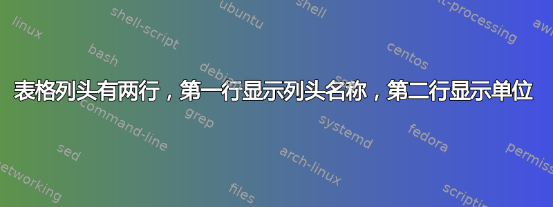 表格列头有两行，第一行显示列头名称，第二行显示单位