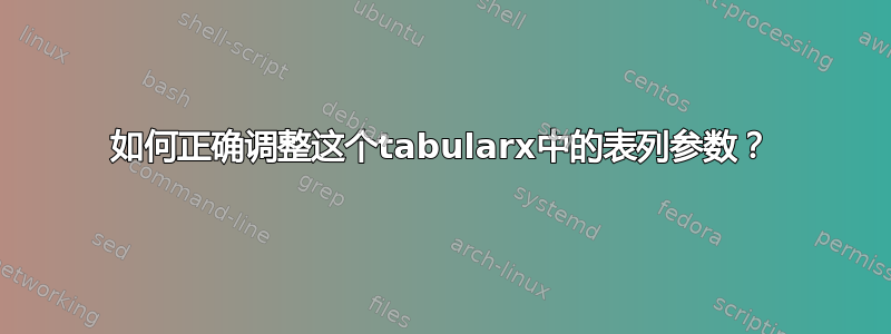 如何正确调整这个tabularx中的表列参数？