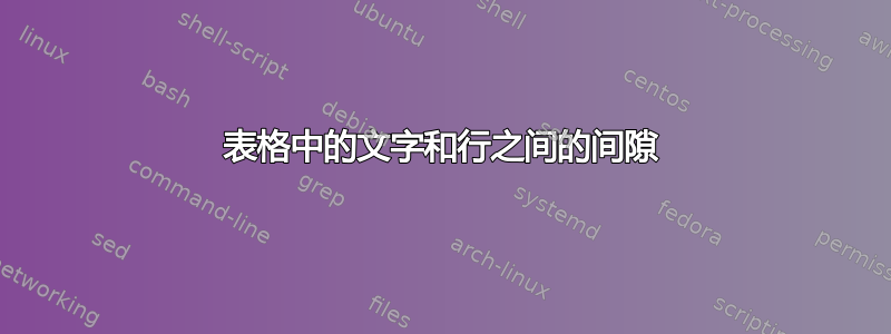 表格中的文字和行之间的间隙