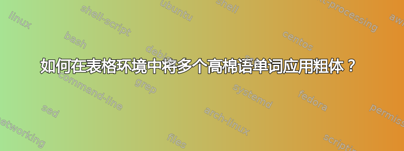 如何在表格环境中将多个高棉语单词应用粗体？