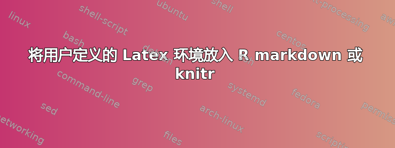 将用户定义的 Latex 环境放入 R markdown 或 knitr