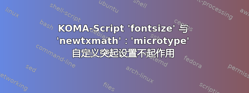 KOMA-Script 'fontsize' 与 'newtxmath'：'microtype' 自定义突起设置不起作用