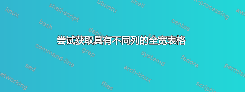 尝试获取具有不同列的全宽表格