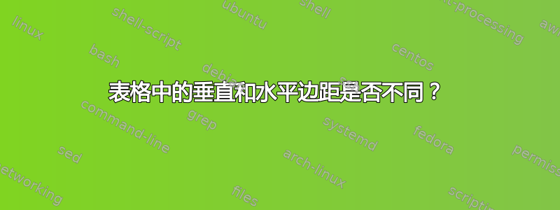 表格中的垂直和水平边距是否不同？