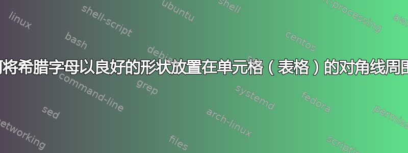 如何将希腊字母以良好的形状放置在单元格（表格）的对角线周围？