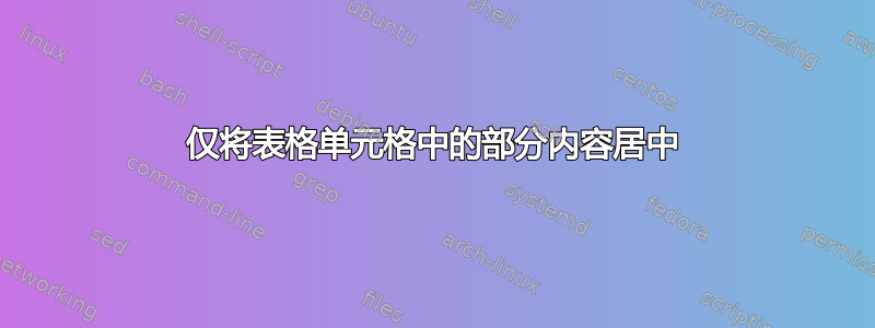 仅将表格单元格中的部分内容居中