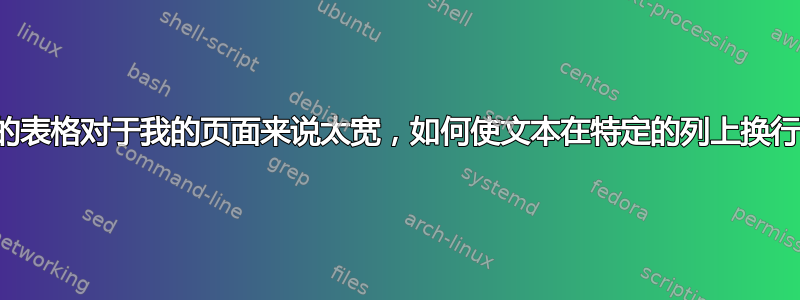 我的表格对于我的页面来说太宽，如何使文本在特定的列上换行？