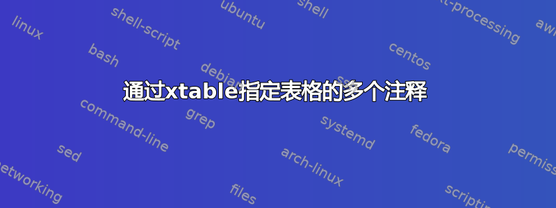 通过xtable指定表格的多个注释