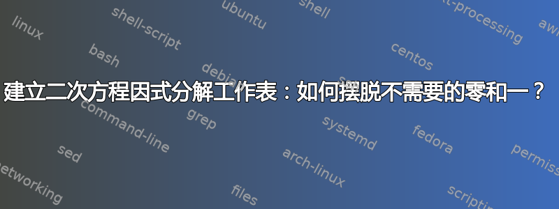 建立二次方程因式分解工作表：如何摆脱不需要的零和一？