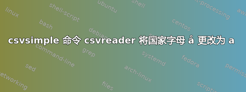 csvsimple 命令 csvreader 将国家字母 å 更改为 a