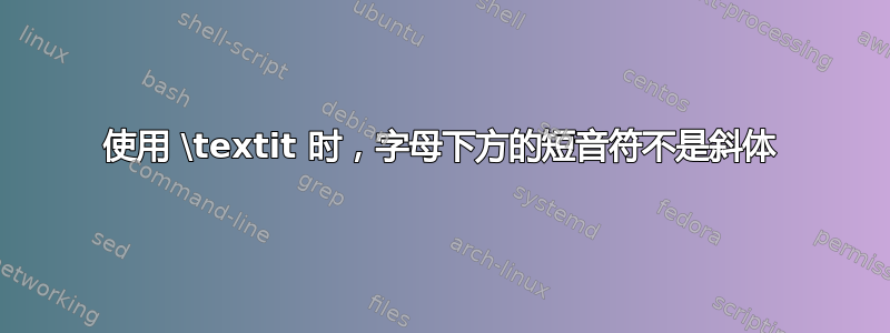 使用 \textit 时，字母下方的短音符不是斜体