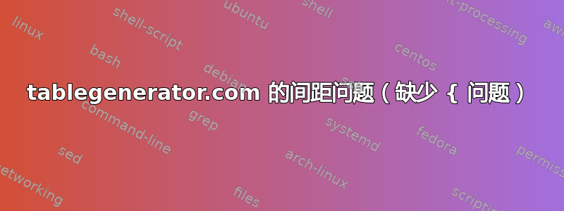 tablegenerator.com 的间距问题（缺少 { 问题）