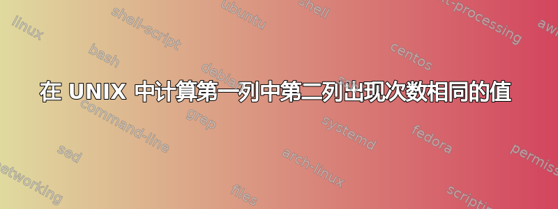 在 UNIX 中计算第一列中第二列出现次数相同的值