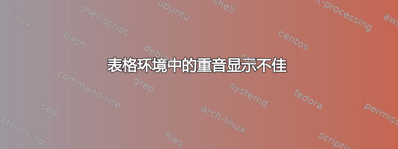 表格环境中的重音显示不佳