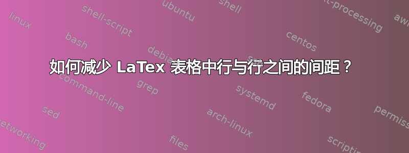 如何减少 LaTex 表格中行与行之间的间距？