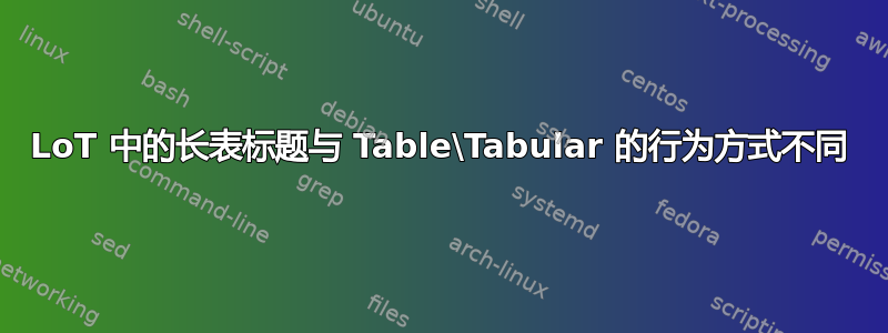 LoT 中的长表标题与 Table\Tabular 的行为方式不同