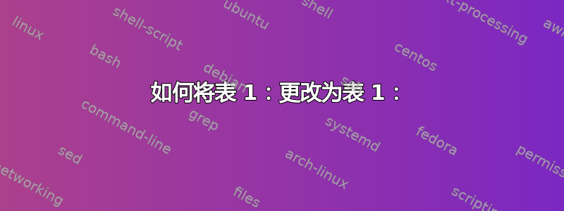 如何将表 1：更改为表 1：