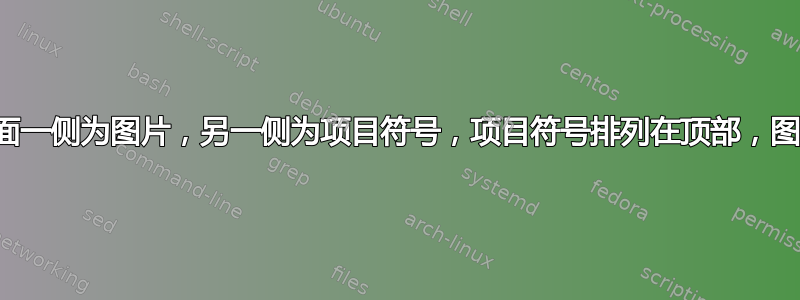 迷你页面一侧为图片，另一侧为项目符号，项目符号排列在顶部，图片居中