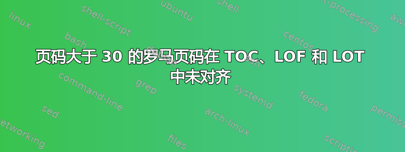 页码大于 30 的罗马页码在 TOC、LOF 和 LOT 中未对齐