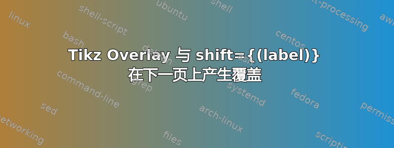 Tikz Overlay 与 shift={(label)} 在下一页上产生覆盖