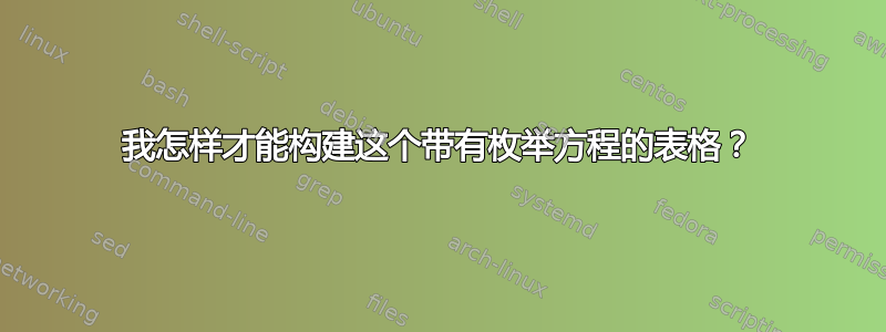 我怎样才能构建这个带有枚举方程的表格？