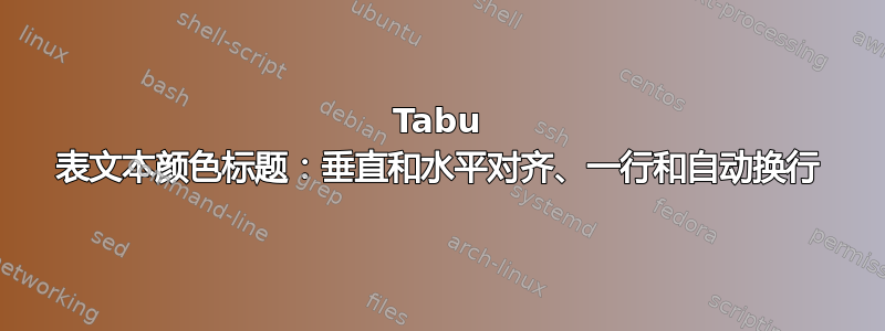 Tabu 表文本颜色标题：垂直和水平对齐、一行和自动换行