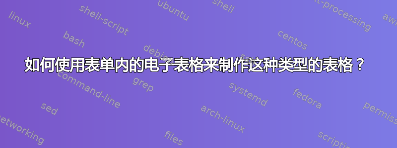 如何使用表单内的电子表格来制作这种类型的表格？