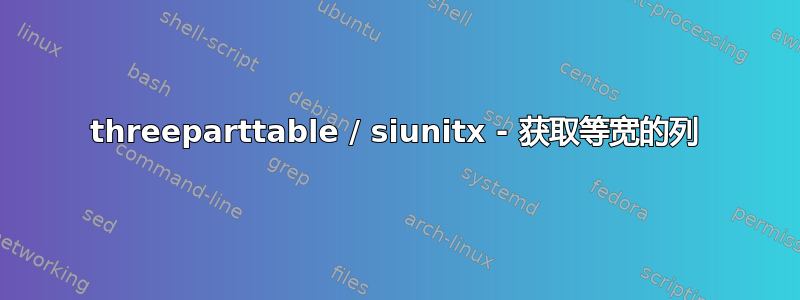 threeparttable / siunitx - 获取等宽的列