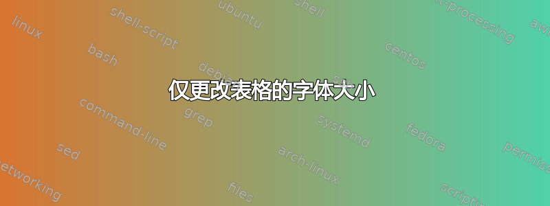 仅更改表格的字体大小