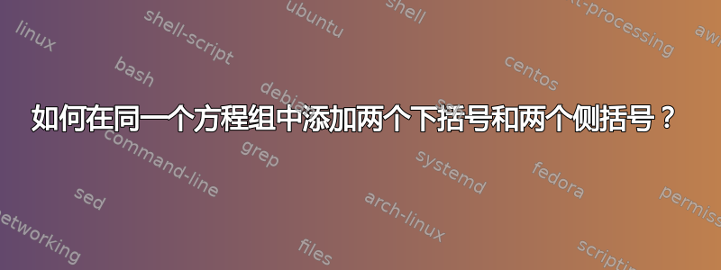 如何在同一个方程组中添加两个下括号和两个侧括号？