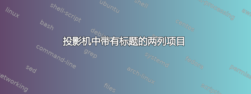 投影机中带有标题的两列项目