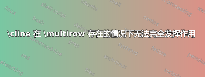 \cline 在 \multirow 存在的情况下无法完全发挥作用